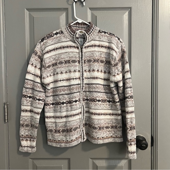 Tiara International Knit Zip Sweater Jacket with Earth Tones Y2K - Picture 3 of 7